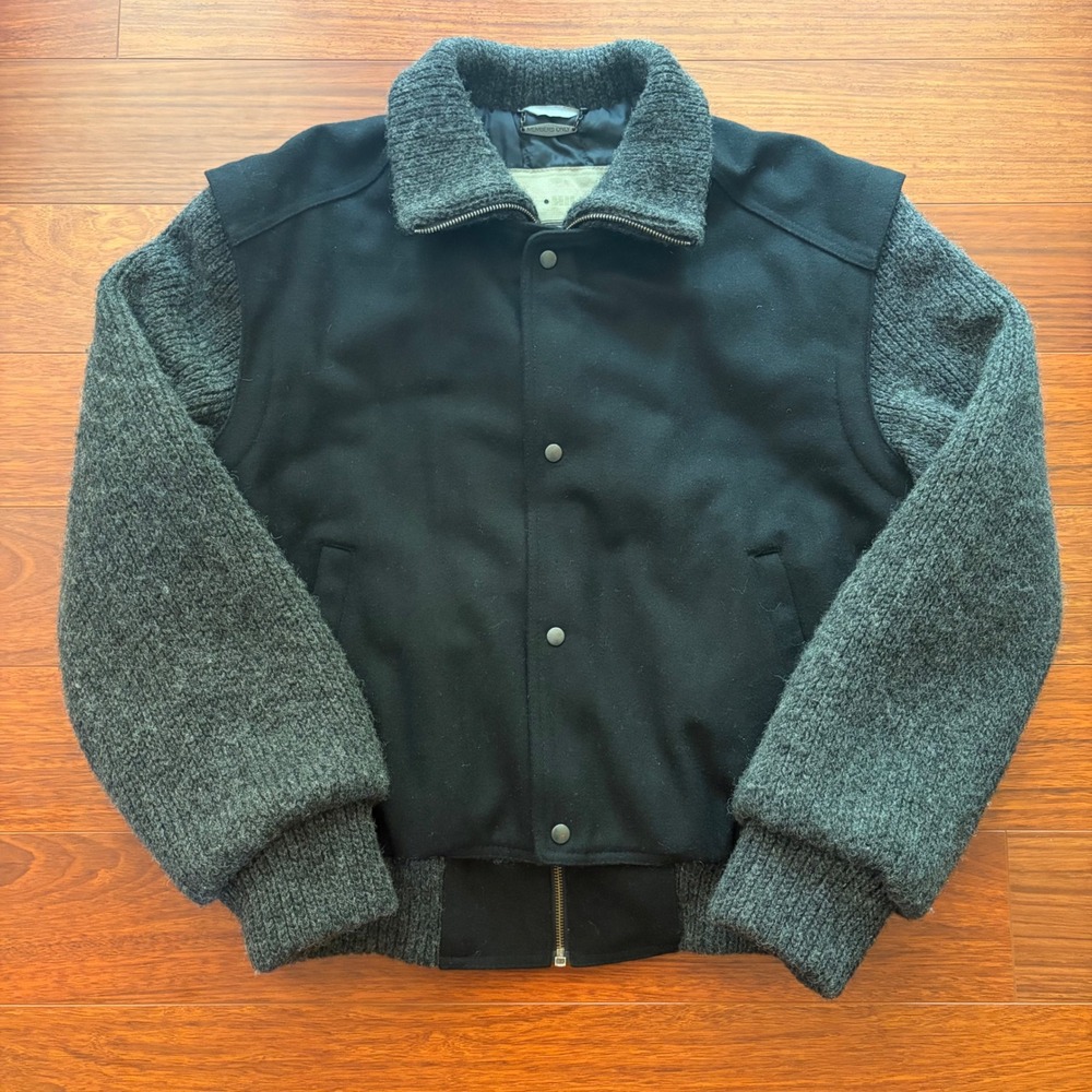 Vintage 80s Members Only Europe Craft Wool Bomber Jacket Black Gray 42 Hong Kong